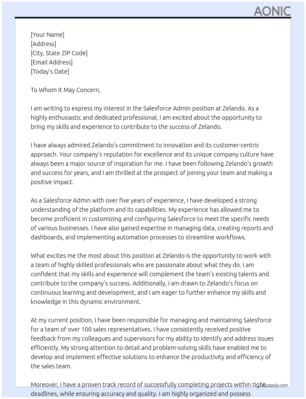 Salesforce Admin At Zelando Cover Letter