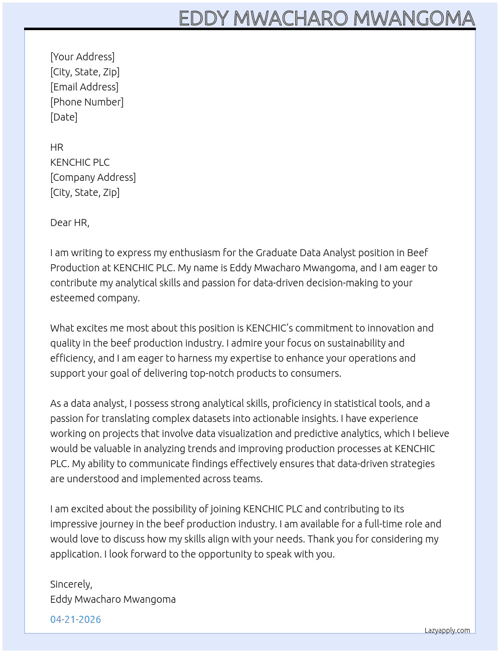 Cover letter for graduate data analyst beef production - LazyApply