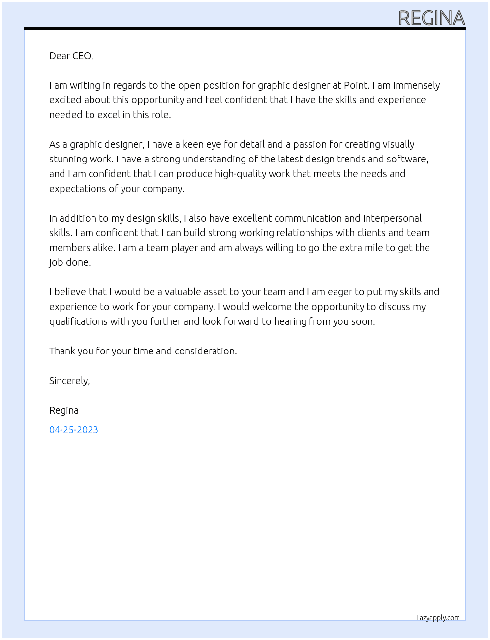 graphic designer At point Cover Letter