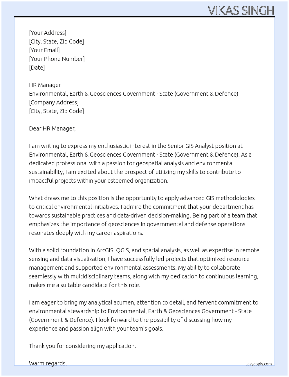 Cover letter for senior gis analyst - LazyApply