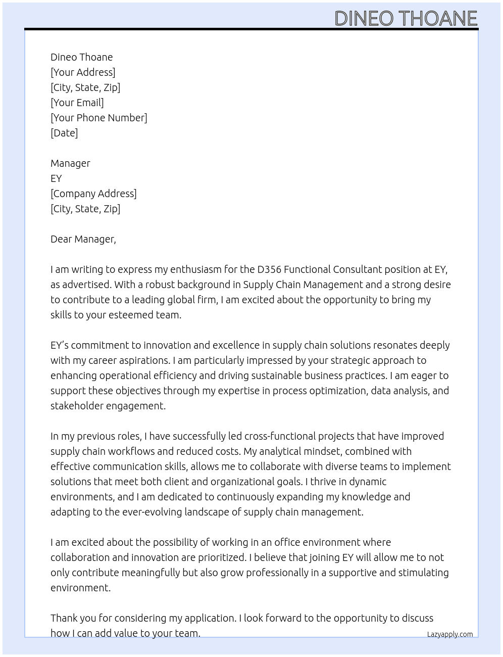 Cover letter for d356 functional consultant - LazyApply