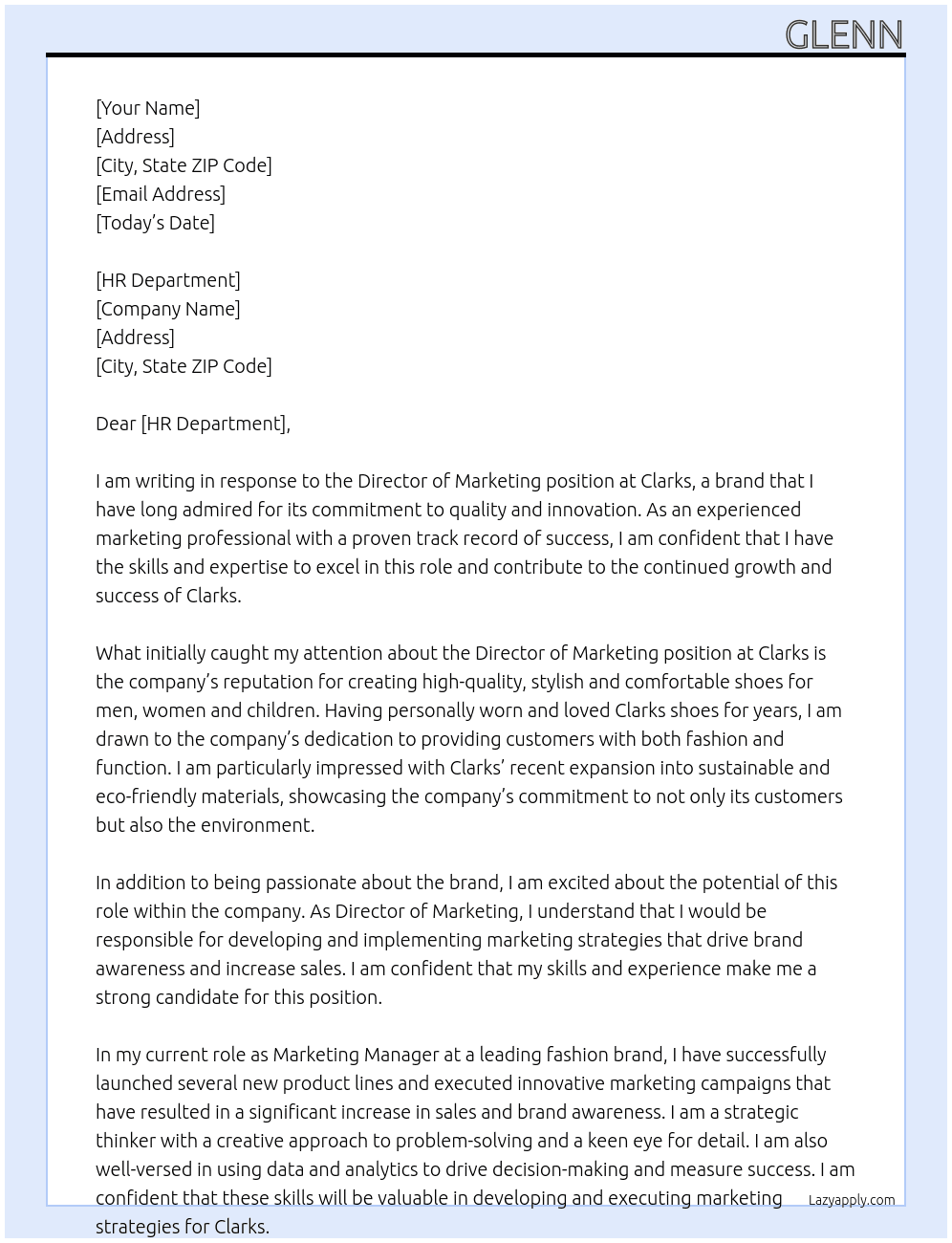 Director of Marketing At clarks Cover Letter