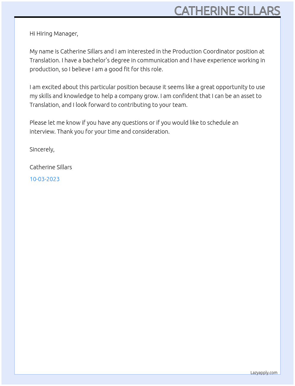 Production Coordinator At Translation Cover Letter