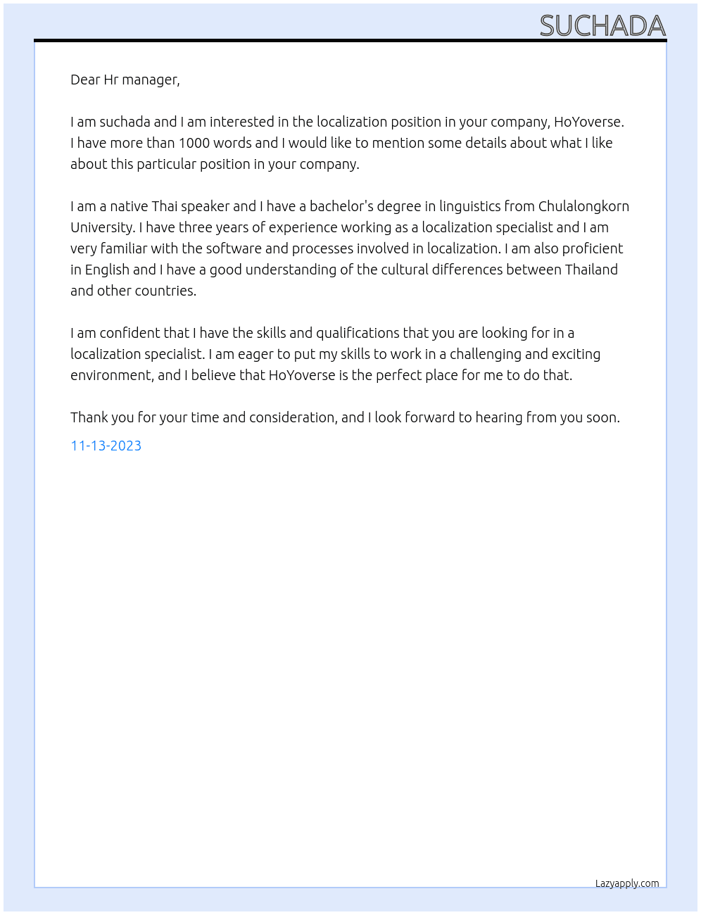Localization  At HoYoverse  Cover Letter