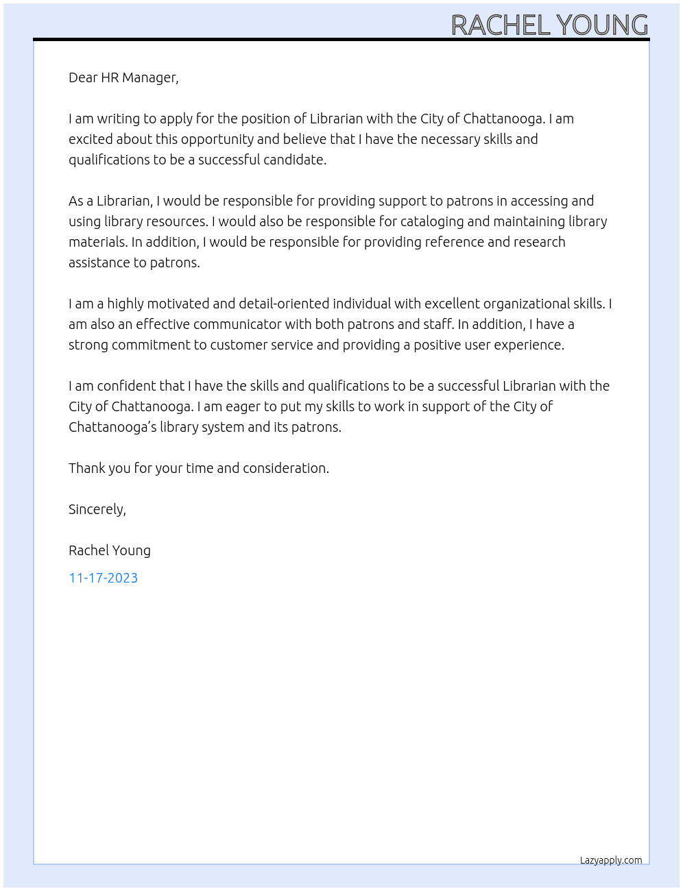 Librarian At City of Chattanooga  Cover Letter