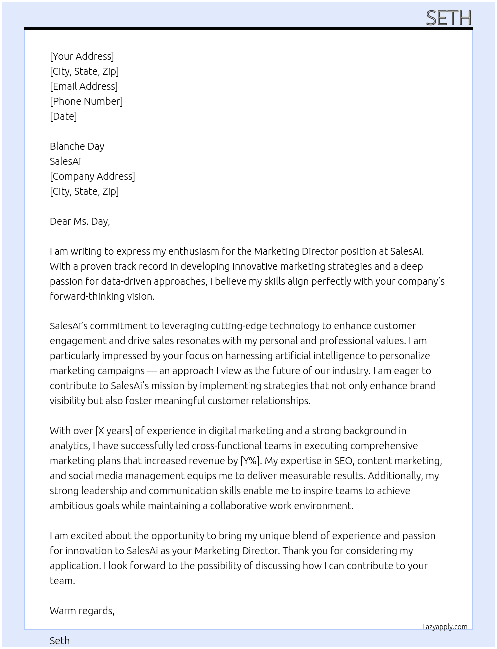 Marketing Director At SalesAi Cover Letter