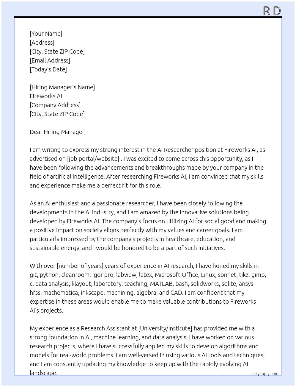 AI Researcher At Fireworks AI Cover Letter