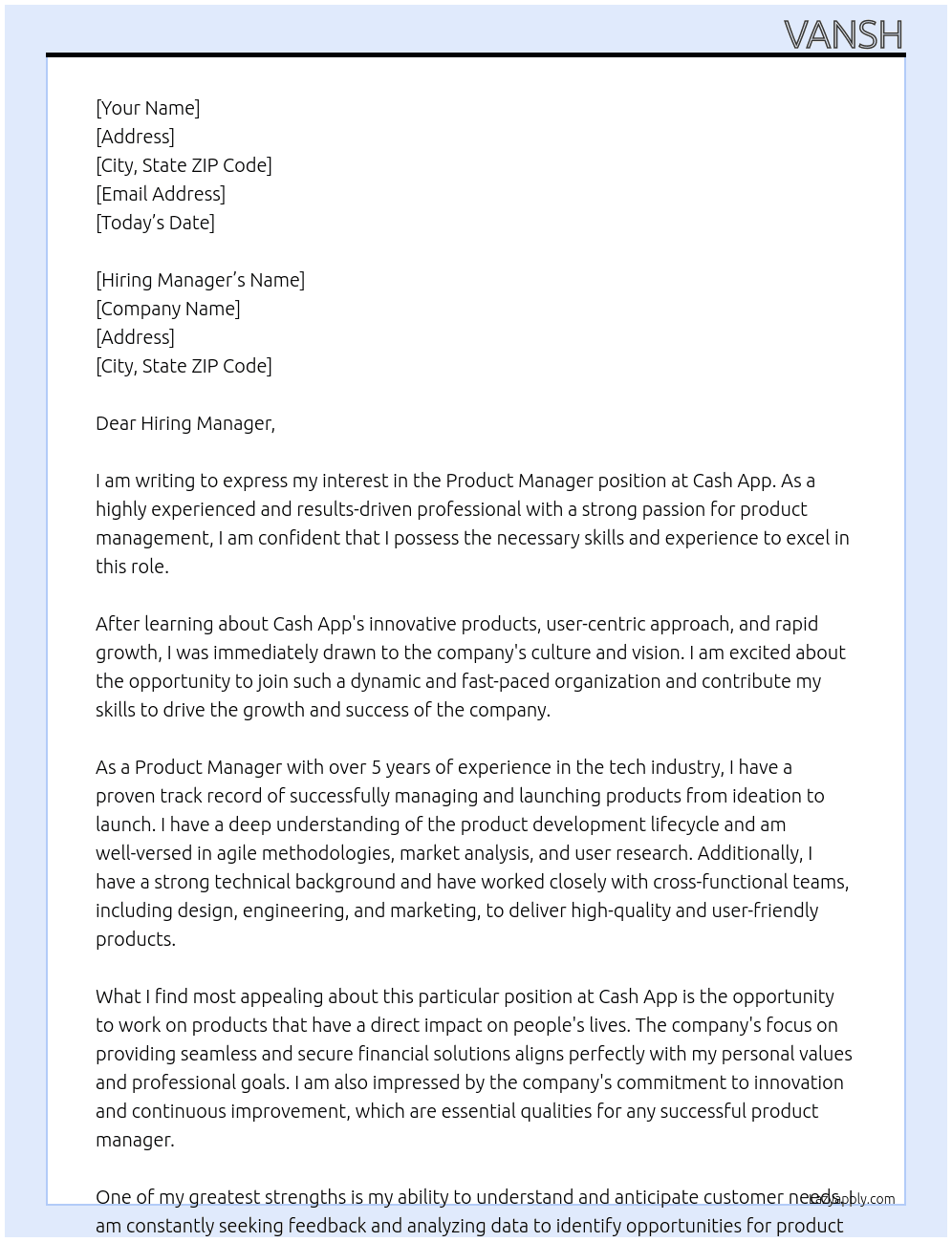 Product Manager At Cash App Cover Letter