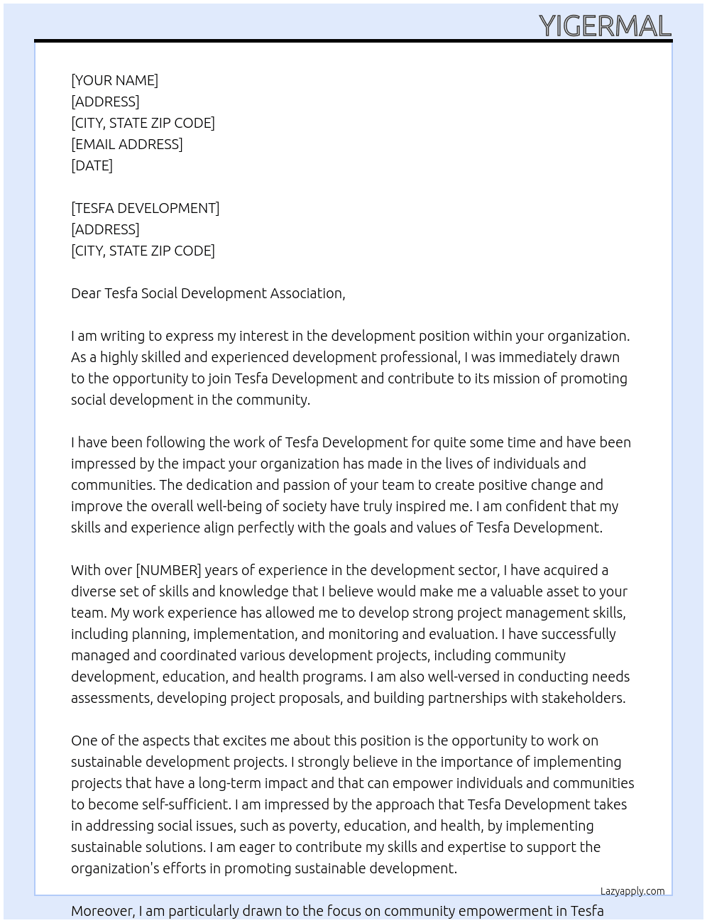 development At tesfa development Cover Letter