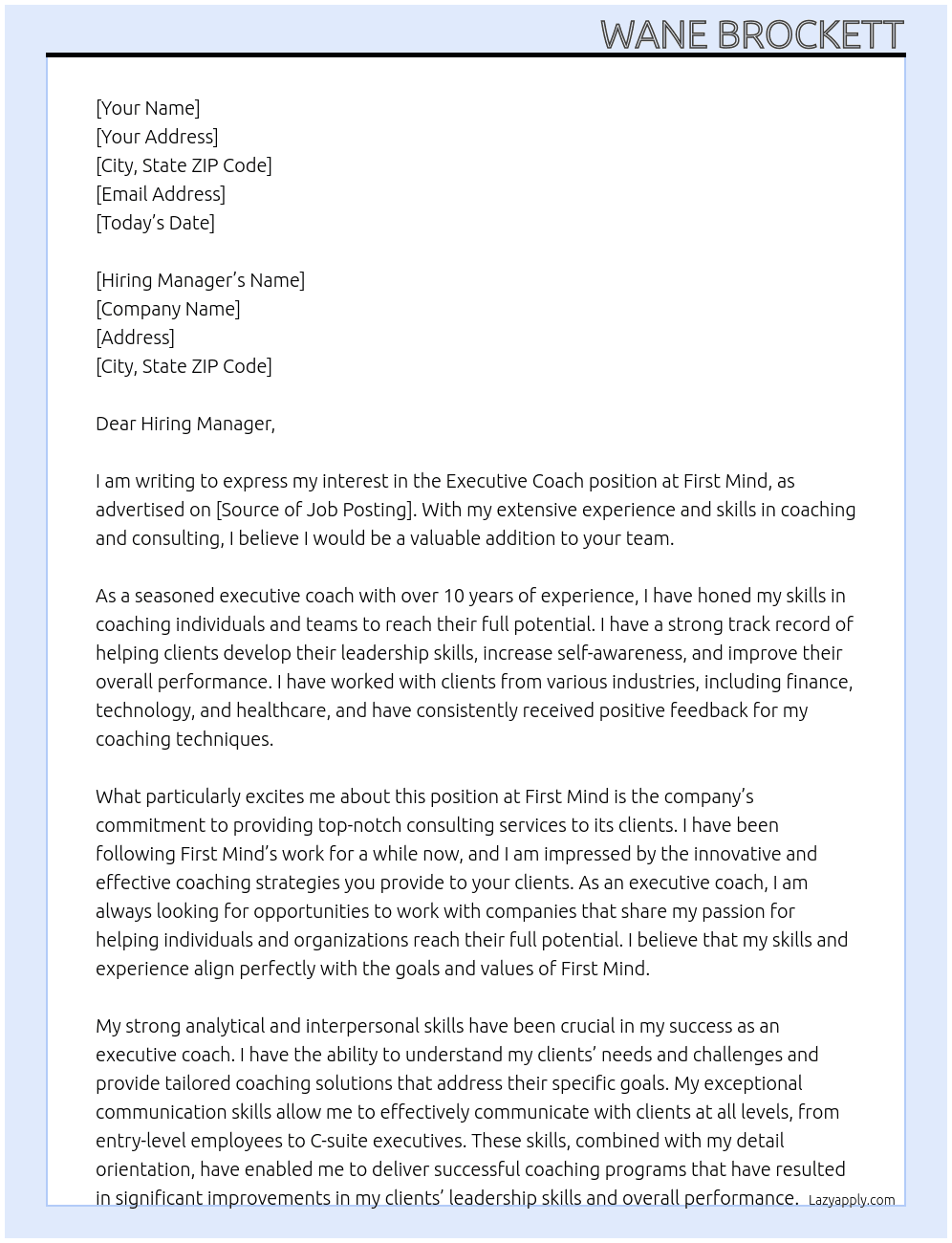 Executive Coach At First Mind Cover Letter