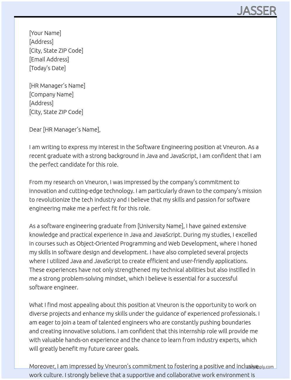 Software Engineering   At Vneuron Cover Letter
