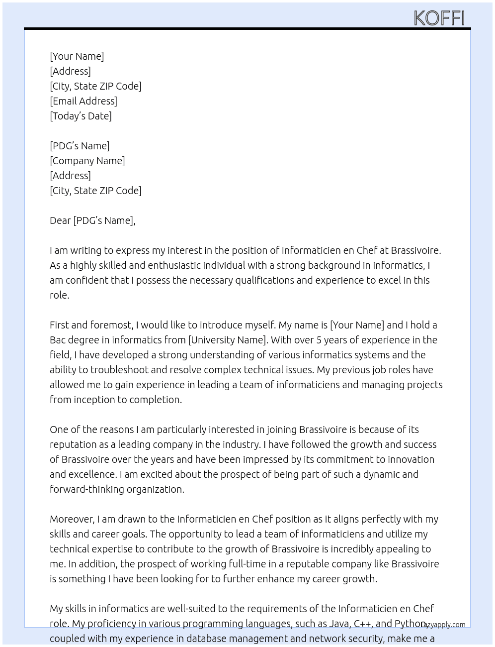 informaticien en chef At brassivoire Cover Letter