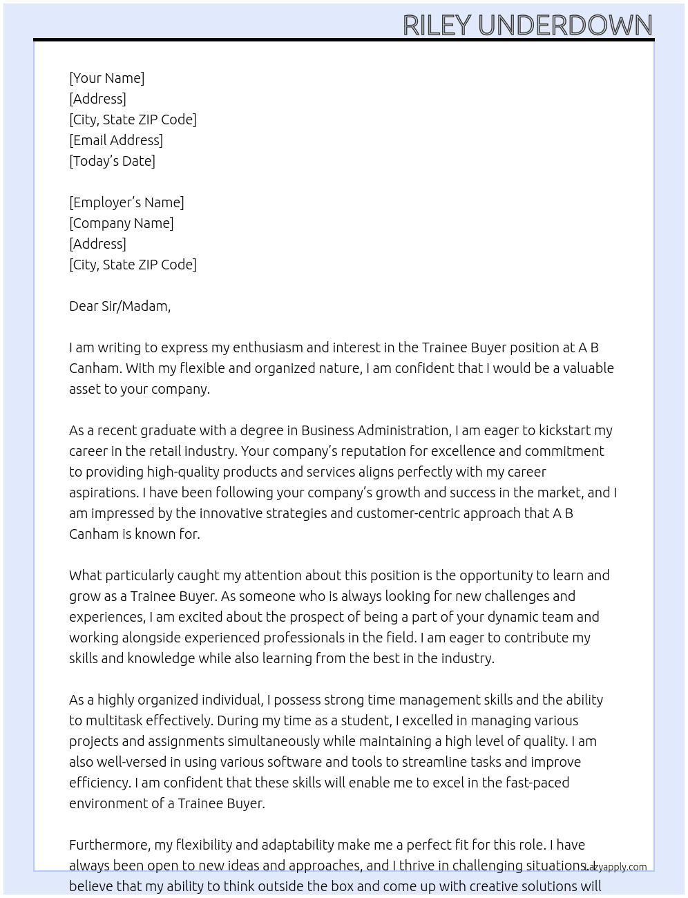 Trainee Buyer At A B Canham Cover Letter