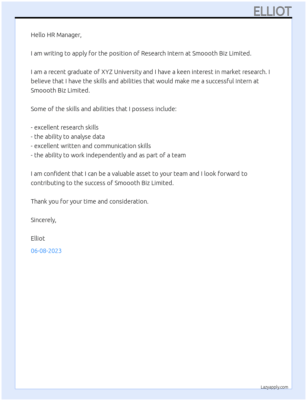 Research Intern At Smoooth Biz Limited Cover Letter