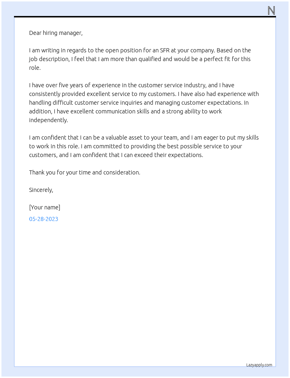sfr At sick Cover Letter