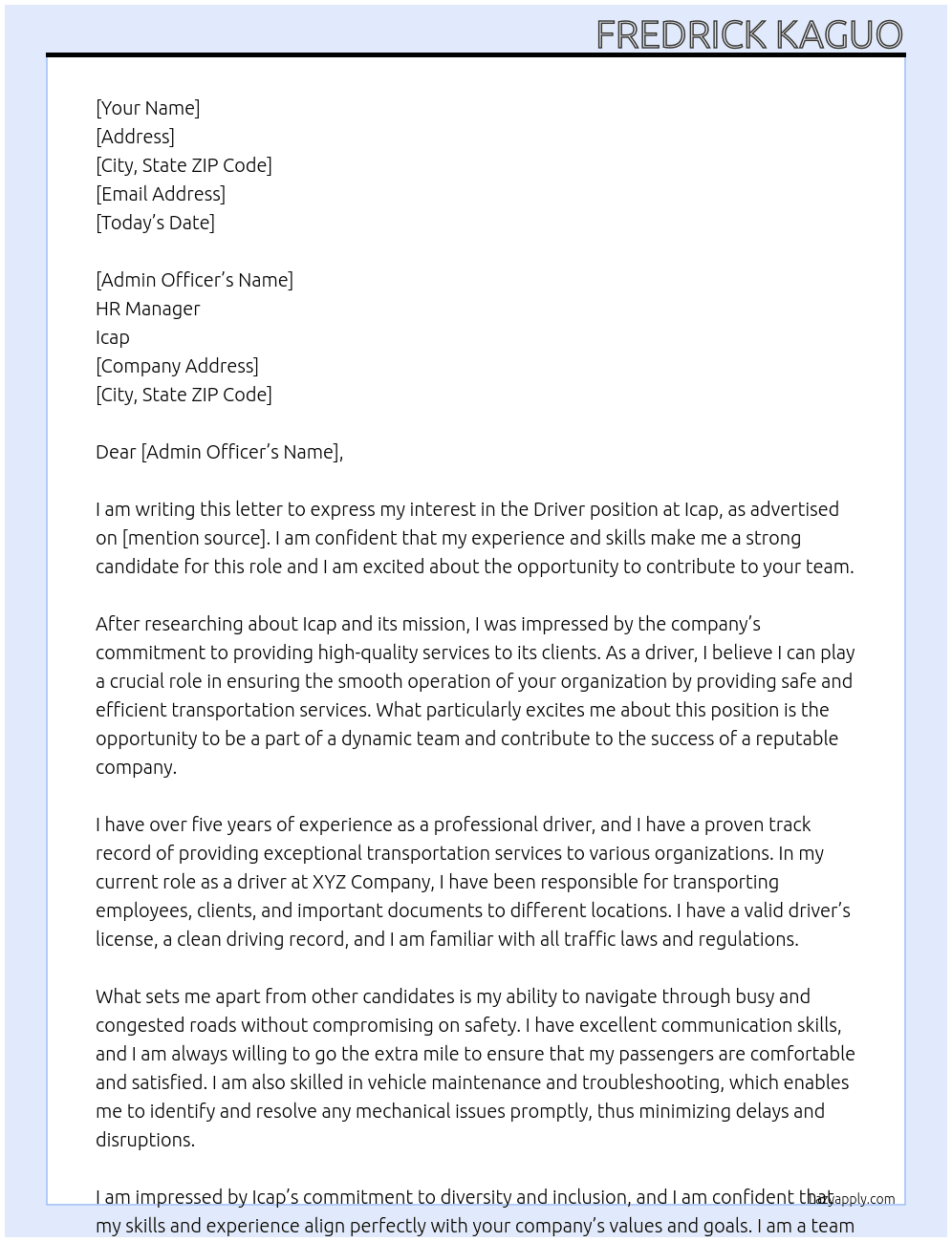Driver At Icap Cover Letter