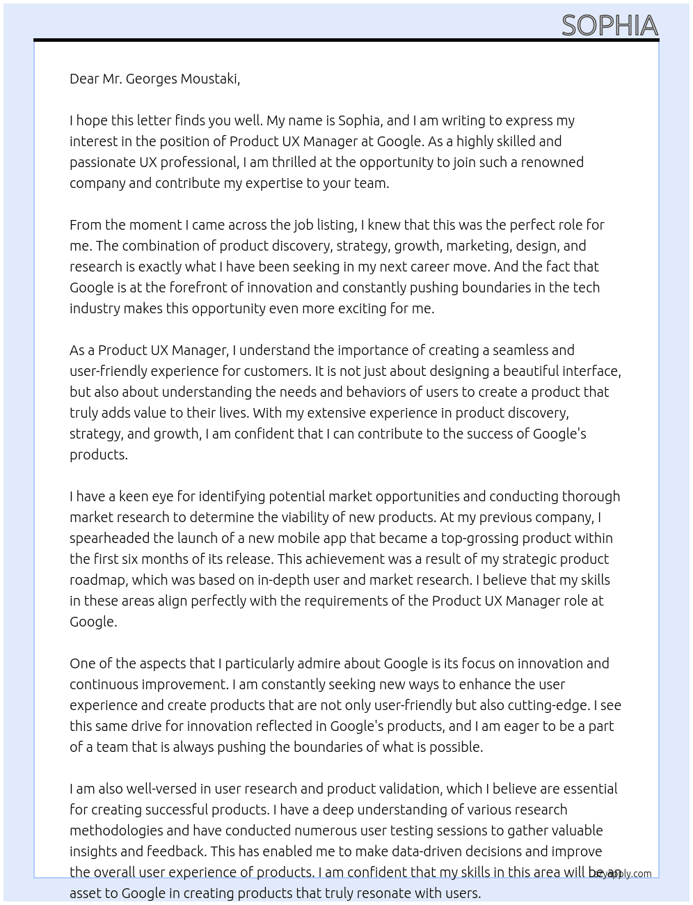 Cover letter for product ux manager - LazyApply