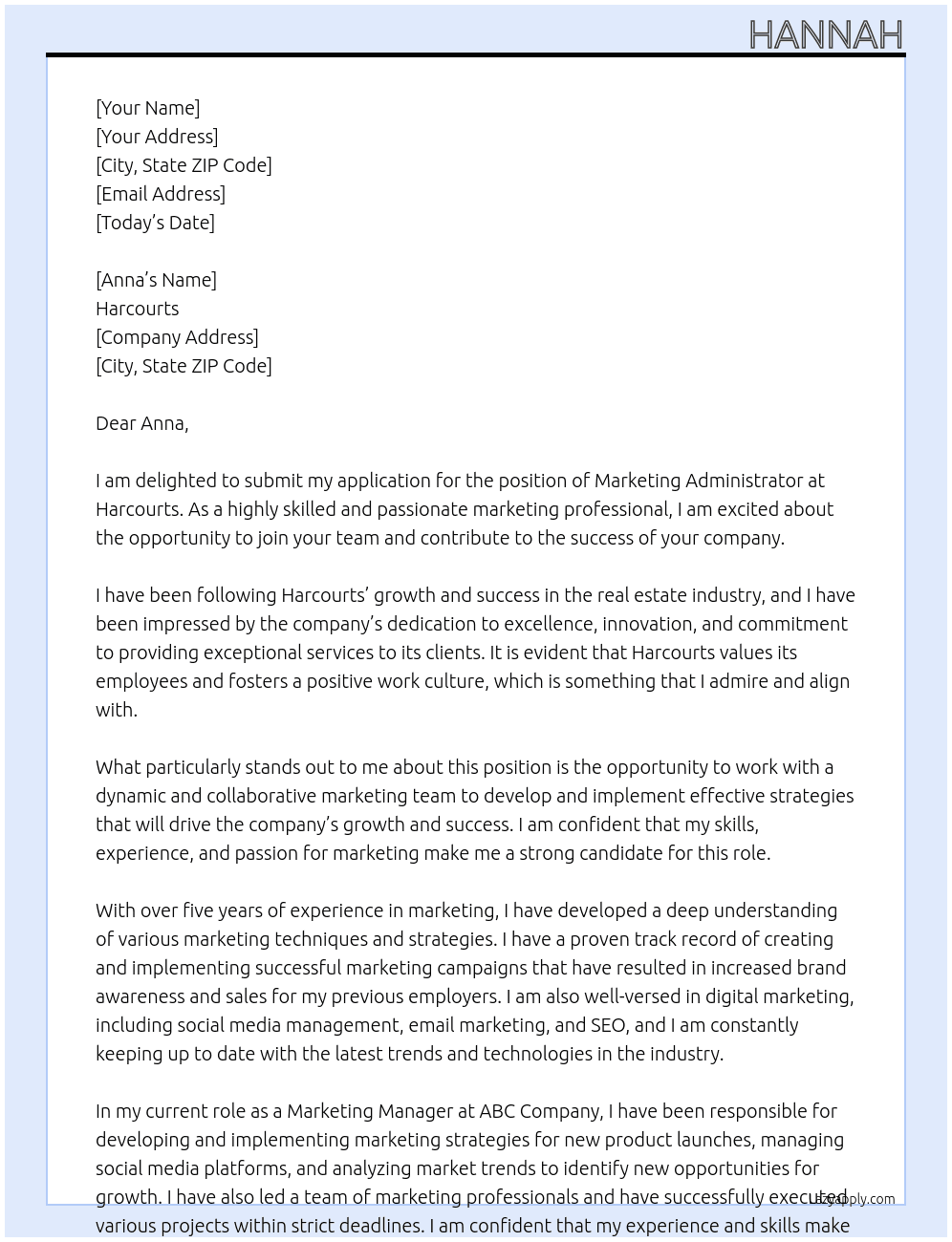 Marketing administrator At Harcourts Cover Letter