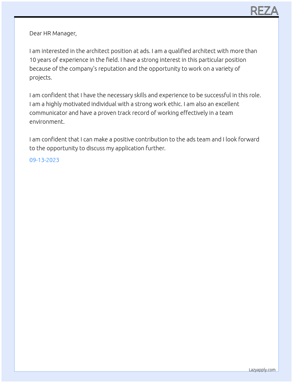 architect At ads Cover Letter