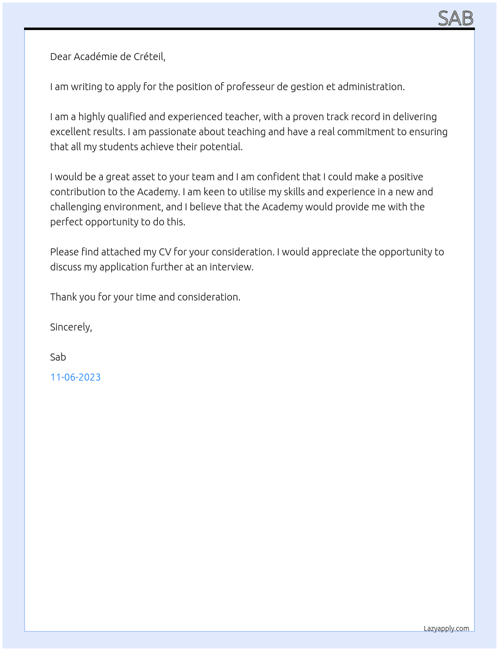 professeur de gestion et administration At académie de créteil Cover Letter