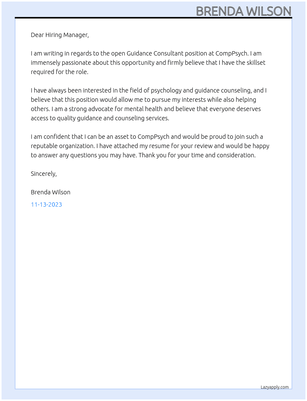 Guidance Consultant At CompPsych Cover Letter