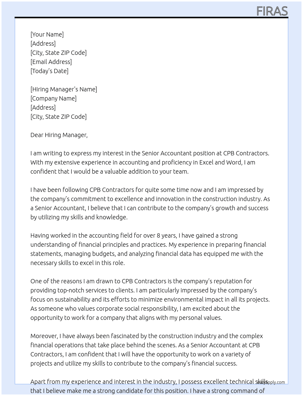 Senior Accountant At CPB Contractors Cover Letter