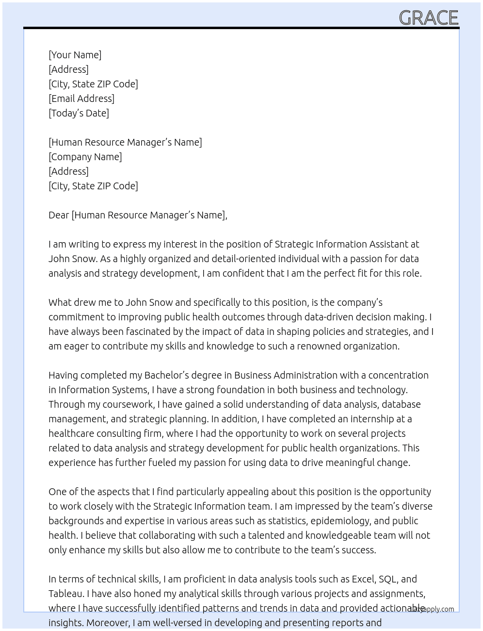 Strategic Information Assistant At John Snow Cover Letter