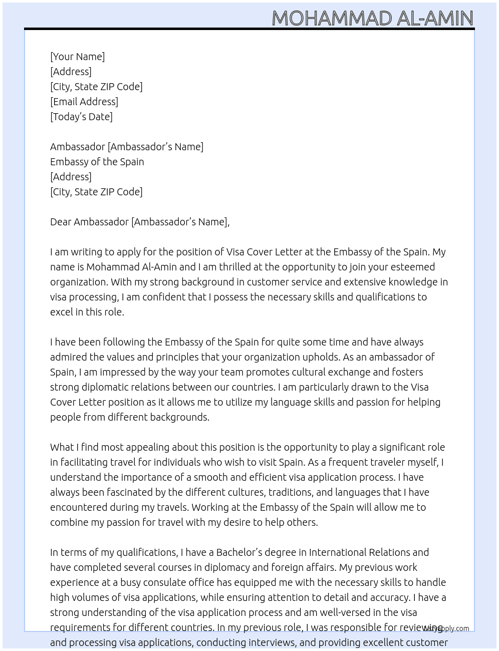Visa Cover Letter At Embassy of the Spain Cover Letter