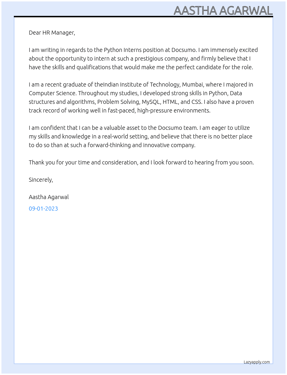 Python Interns  At Docsumo Cover Letter
