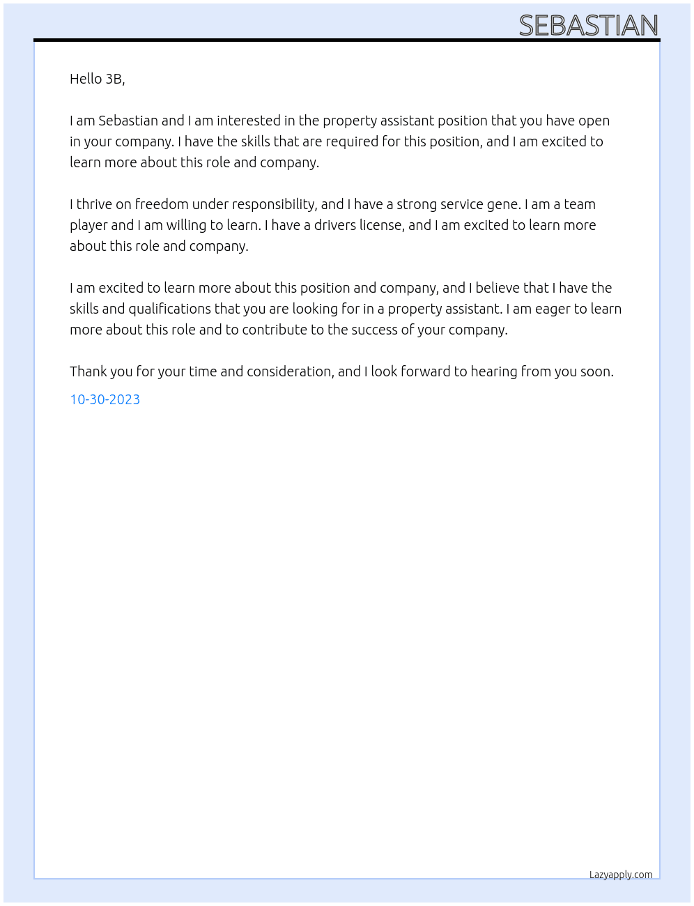 Property assistant At 3B Operating area C in Herlev Cover Letter