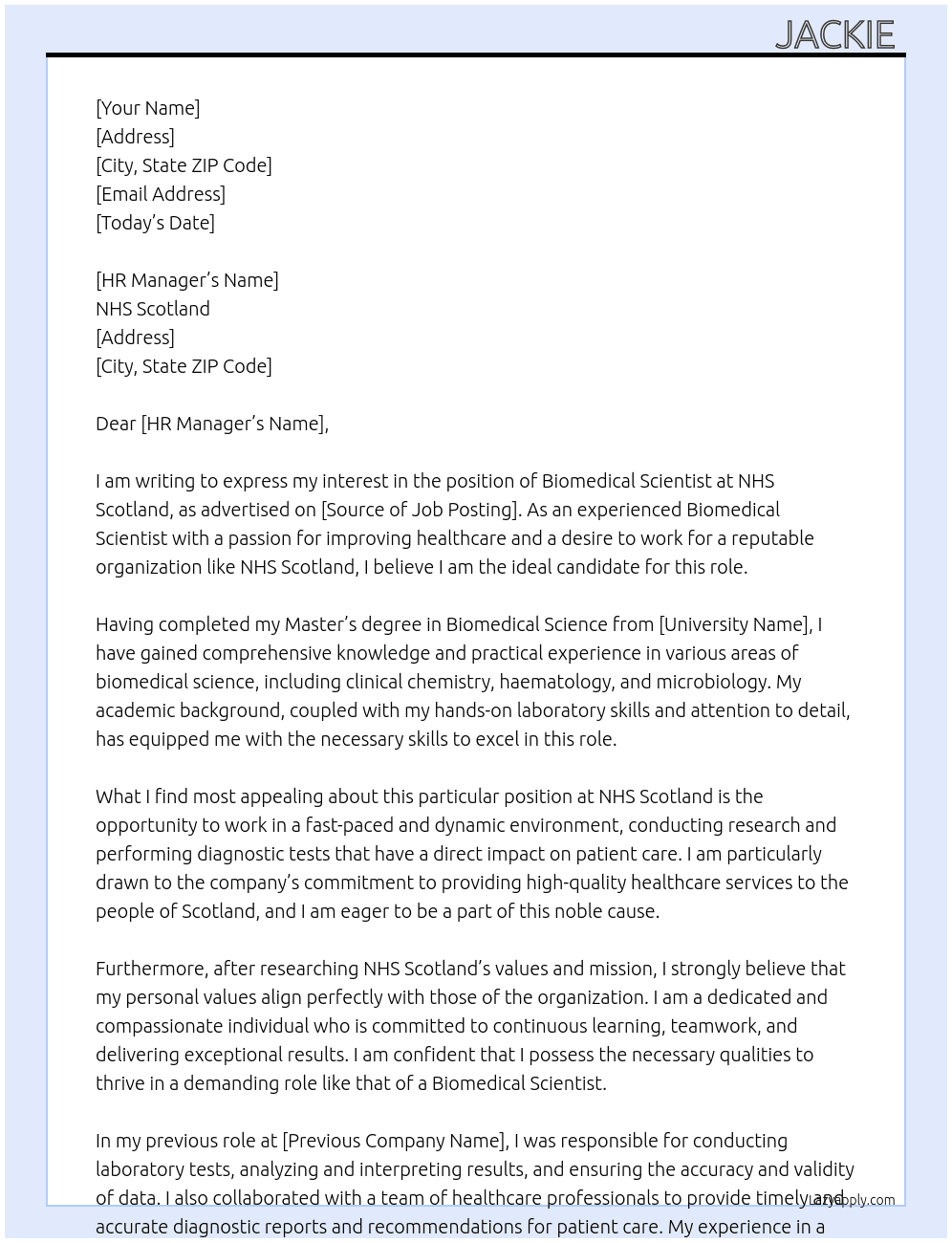 biomedical scientist At NHS scotland Cover Letter