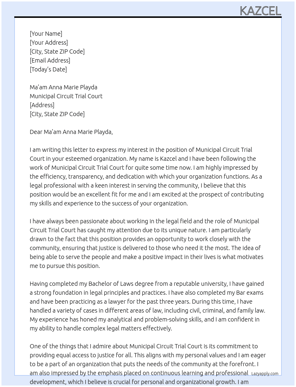 Municipal Circuit Trial Court At Municipal circuit trial court Cover Letter