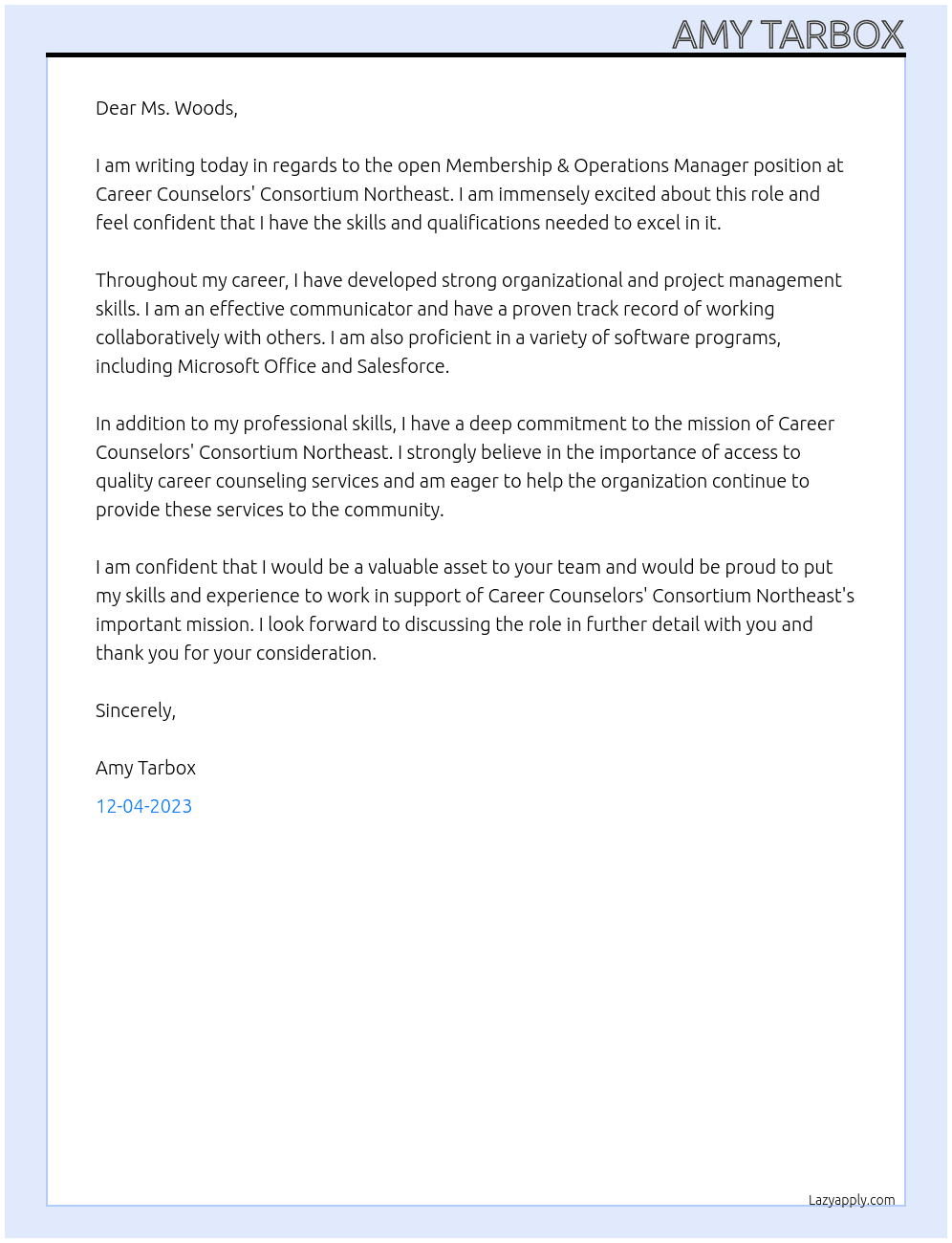 Membership & Operations Manager At Career Counselors' Consortium Northeast Cover Letter