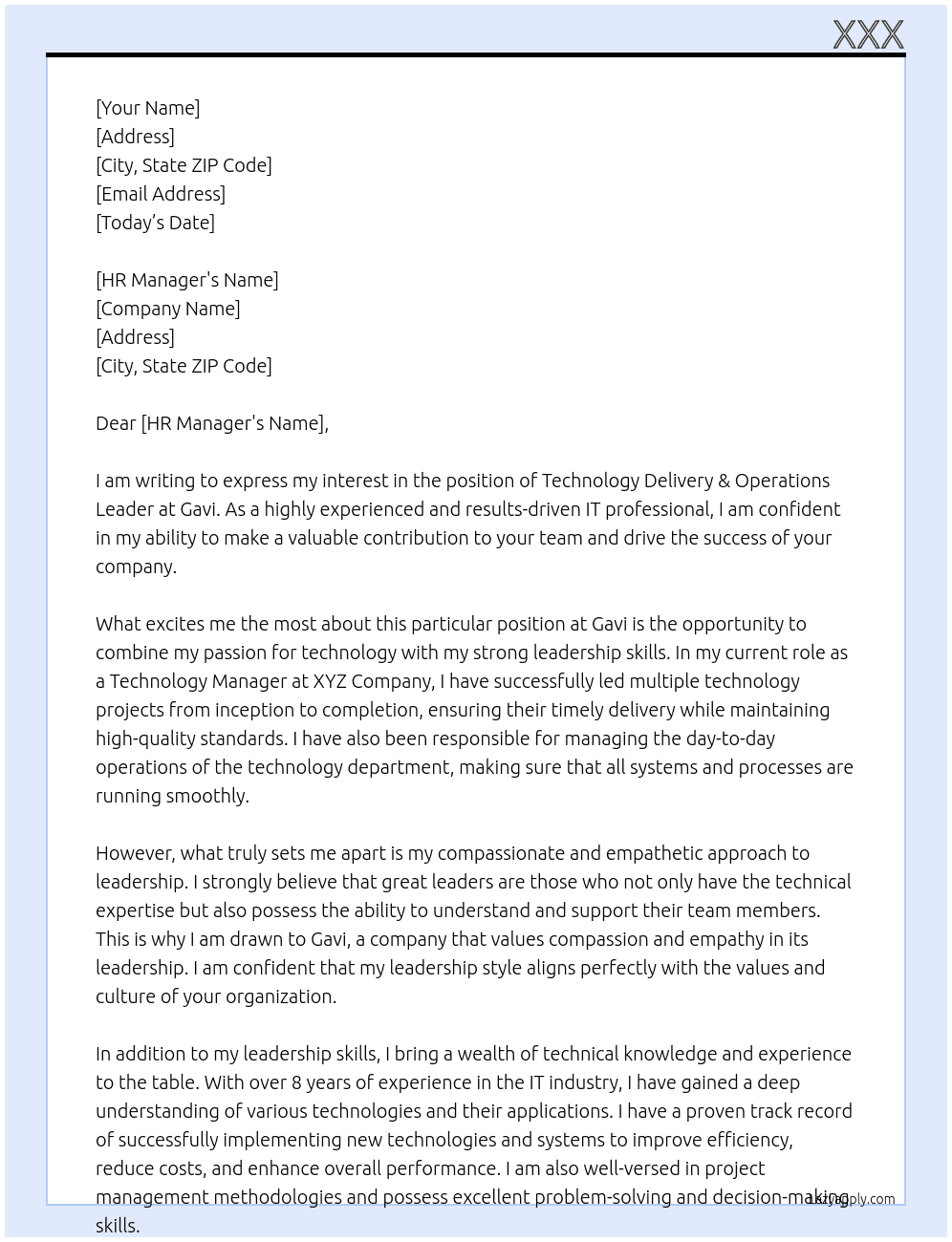 Technology Delivery & Operations Leader At Gavi Cover Letter