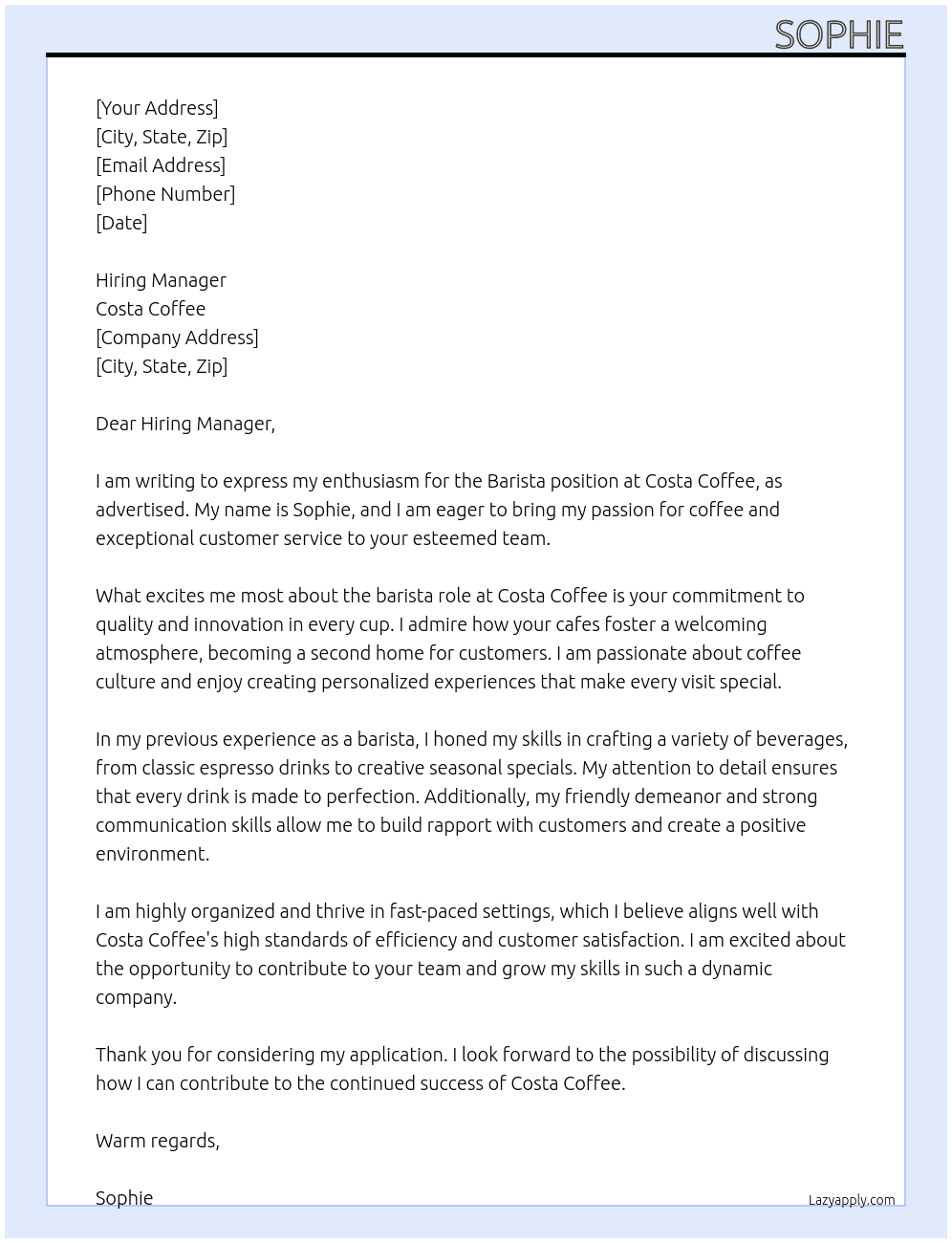 Cover letter for barista - LazyApply