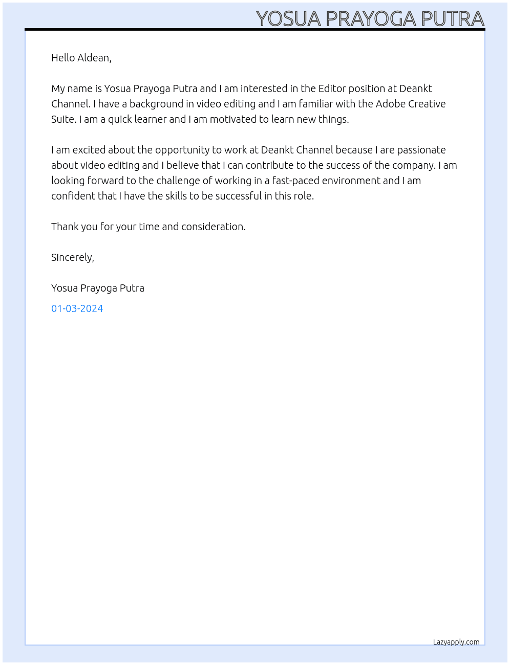 Editor At Deankt Channel Cover Letter