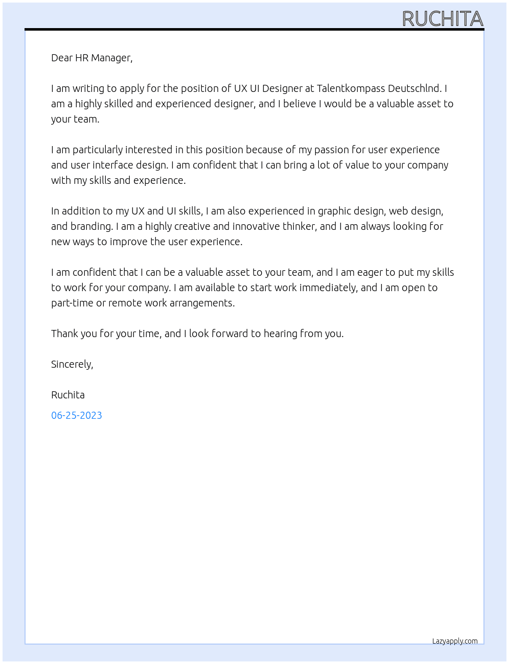 Ux ui designer  At Talentkompass Deutschlnd Cover Letter