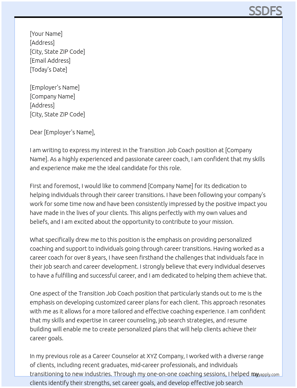 Transition Job Coach At sdfsdf Cover Letter