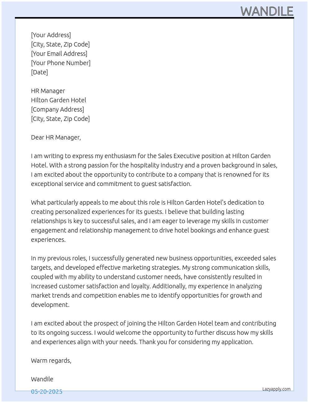 Sales Executive At Hilton Garden Hotel Cover Letter
