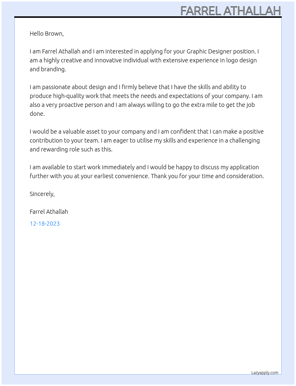 Graphic Designer At Brown Cover Letter