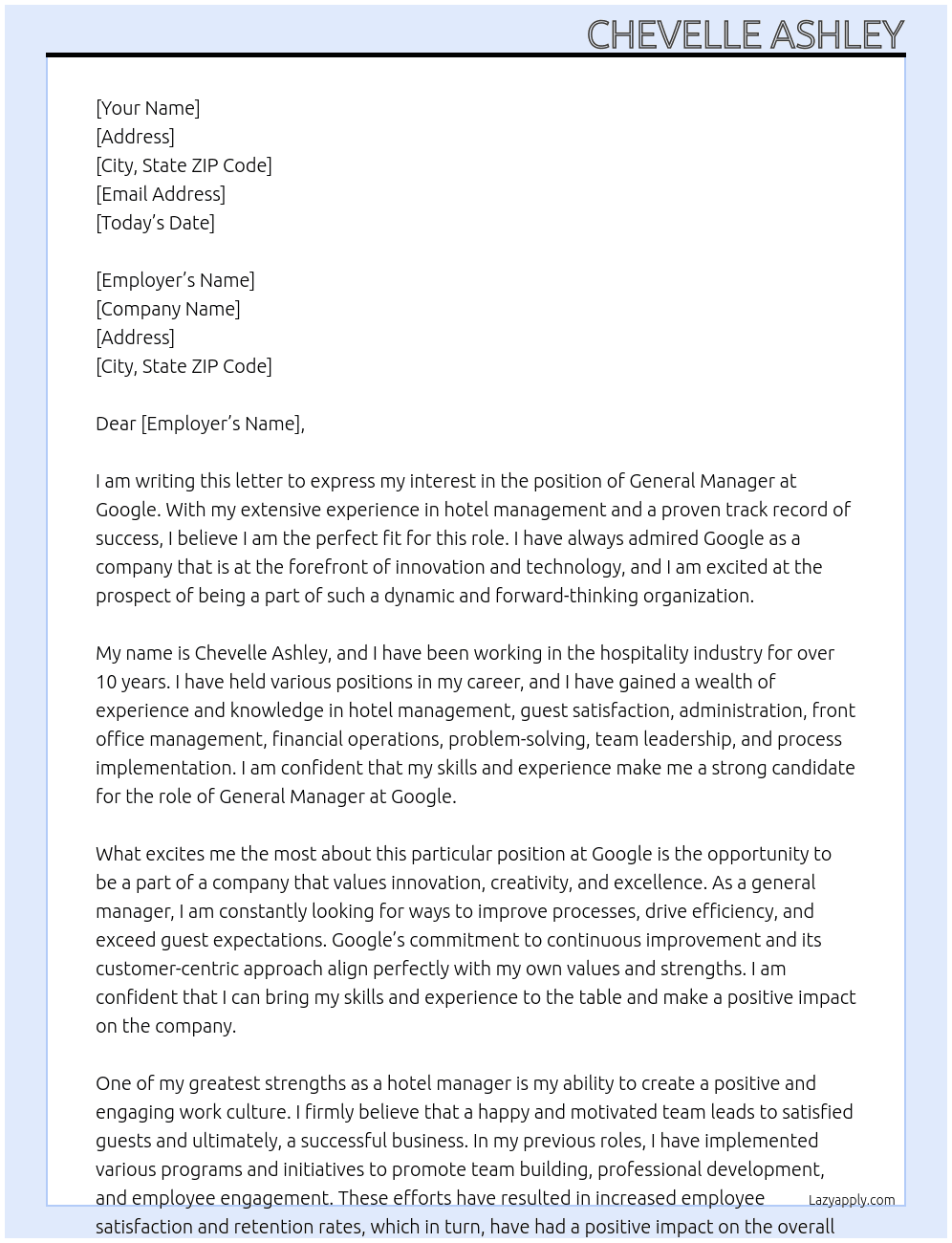 general manager At google Cover Letter