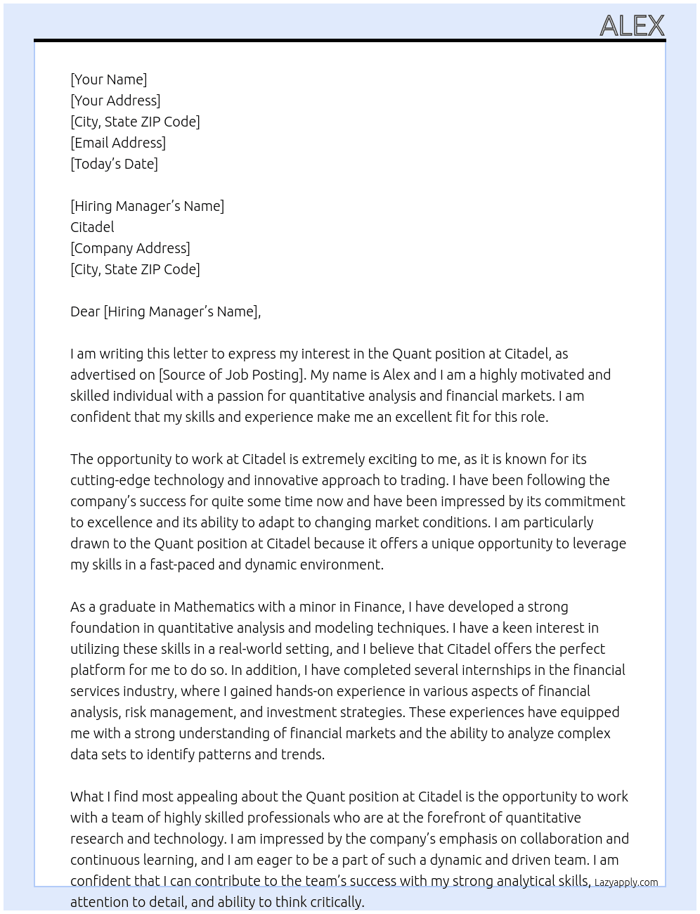 Quant At Citadel Cover Letter