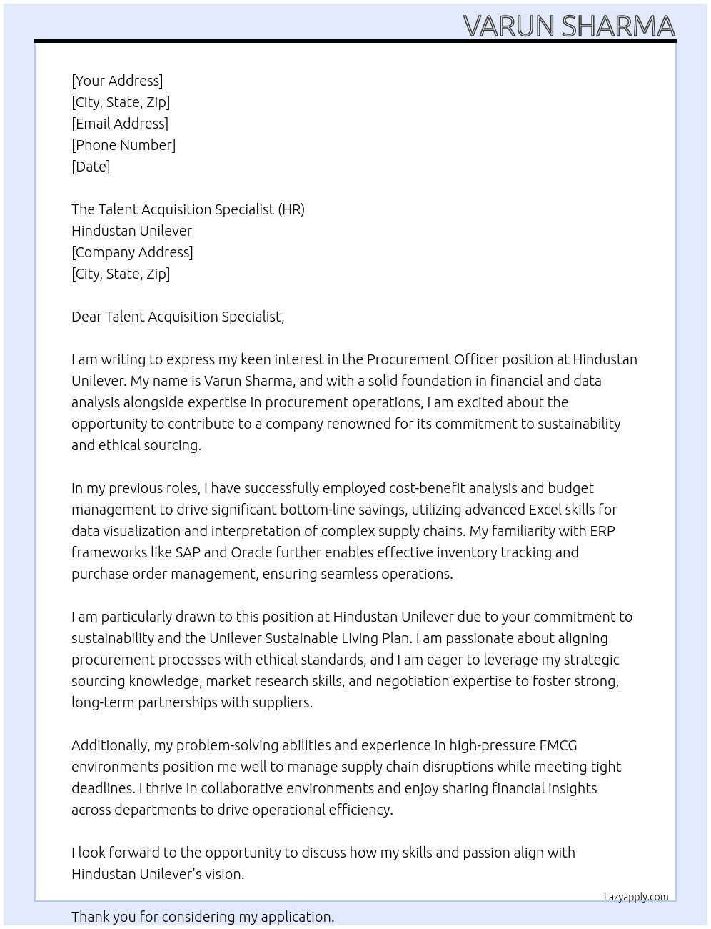 Cover letter for procurement officer - LazyApply