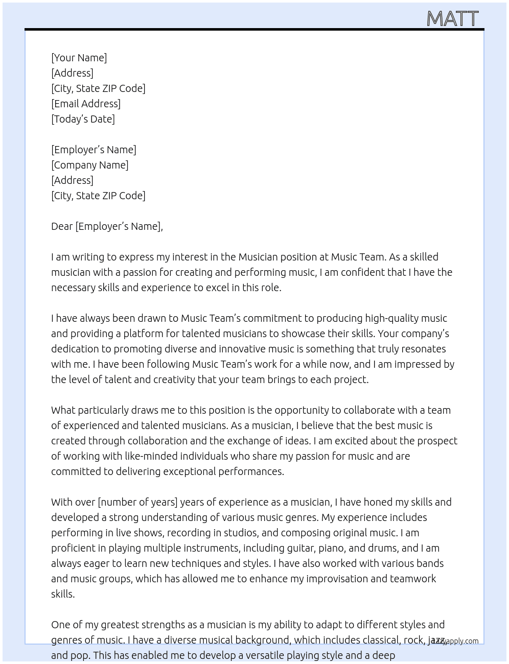 Musician At Music Team Cover Letter