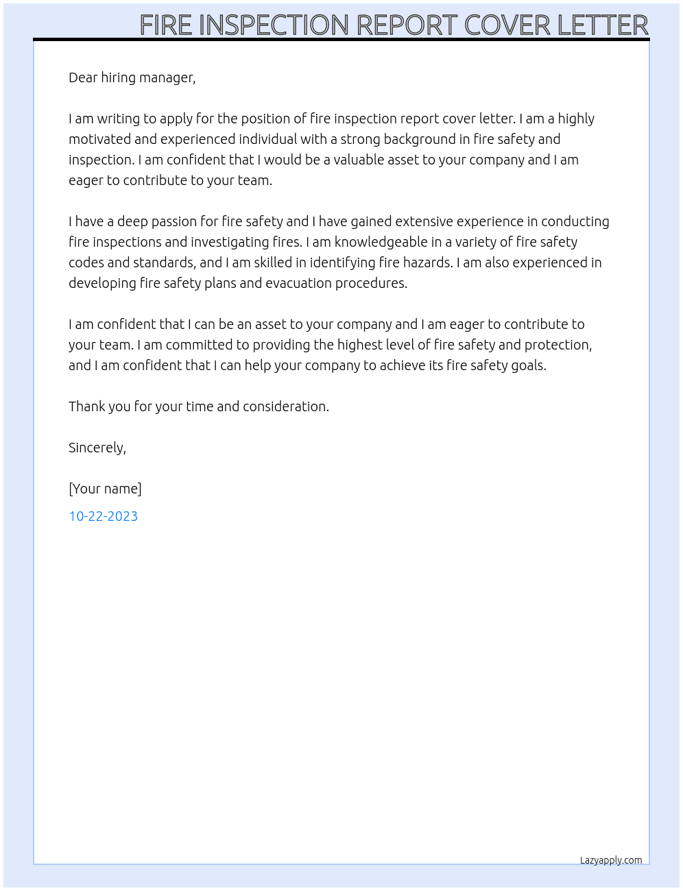 Fire inspection report cover letter At Fire inspection report cover letter Cover Letter