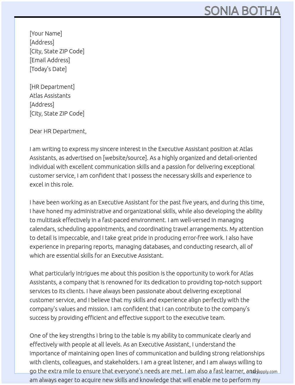Executive Assistant At Atlas Assistants Cover Letter