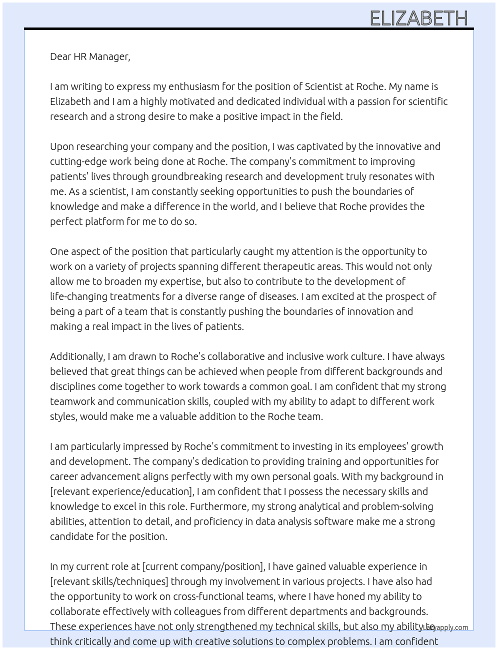 scientist At Roche Cover Letter