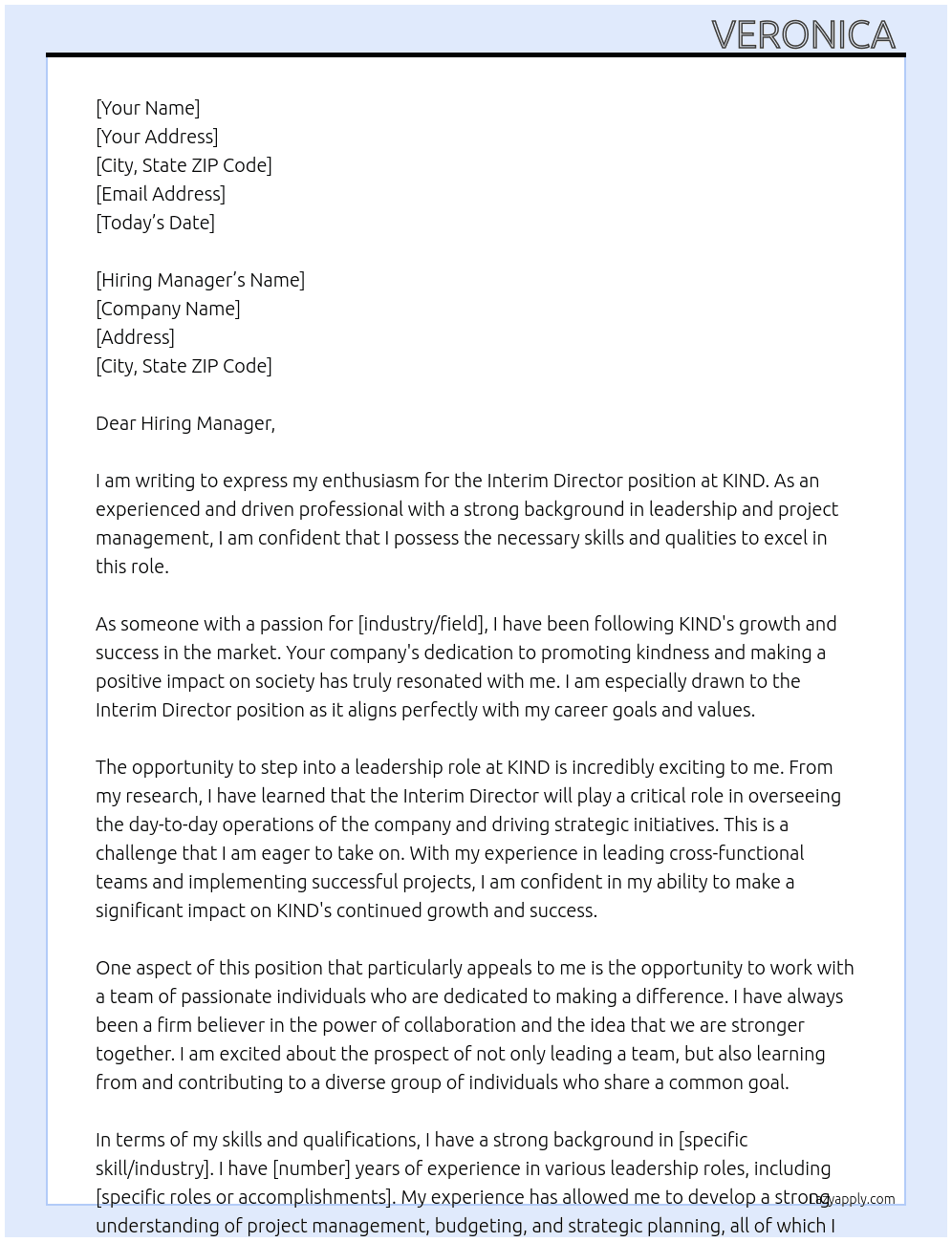 Interim Director At KIND Cover Letter