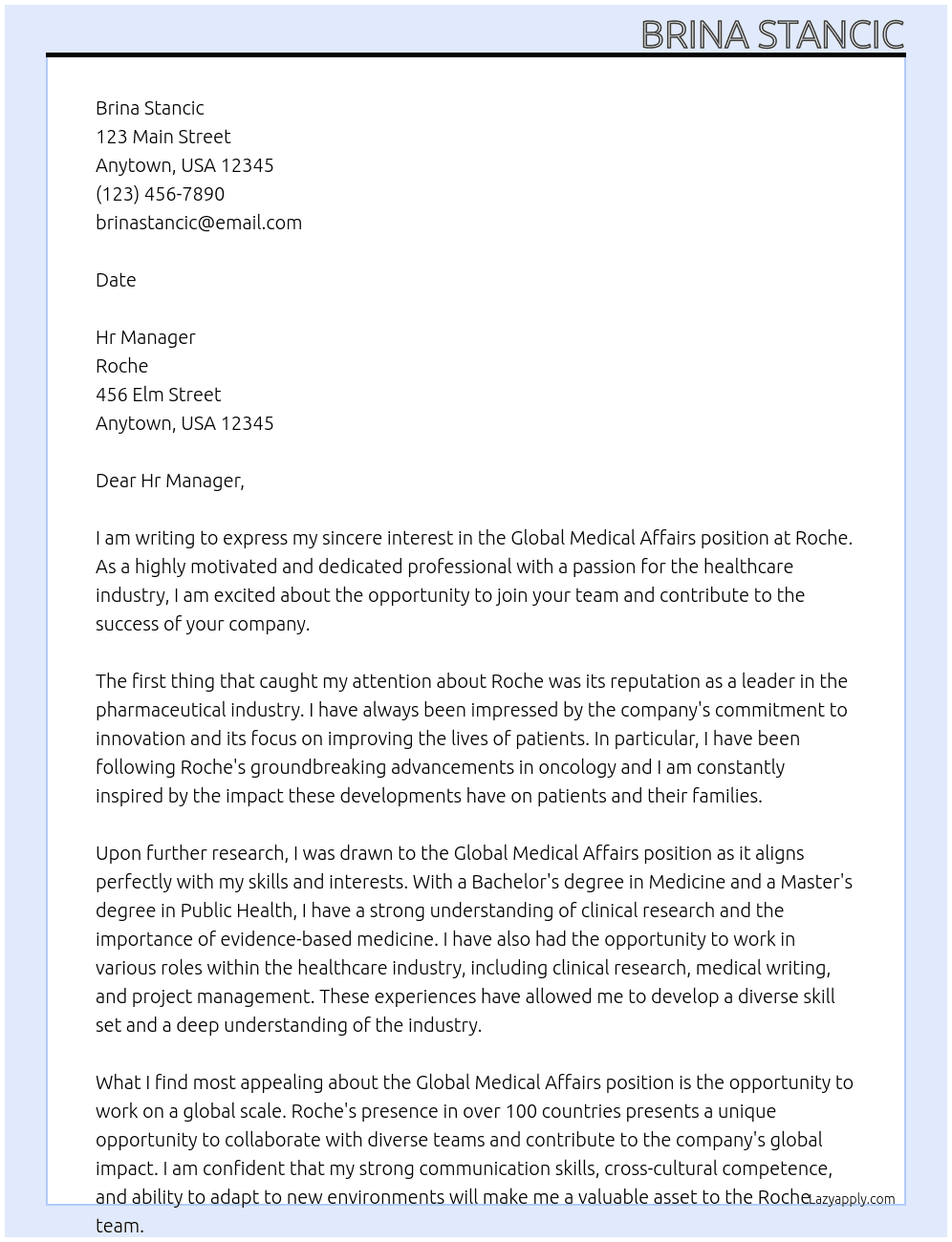 Cover letter for global medical affairs - LazyApply