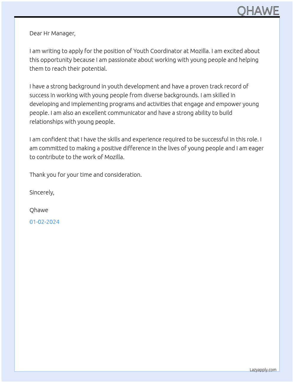 Youth Coordinator  At Mozilla Cover Letter